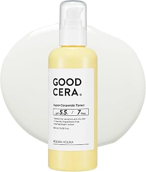 HOLIKA HOLIKA Good Cera Super Ceramide Toner – Tóner de esencia de ceramida al 50% con ácido hialurónico y niacinamida | Cuidado de barrera sin alcohol pH 5.5 para pieles sensibles secas, NP AP EOP, 6.12 fl oz (180ml)