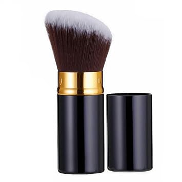 Brocha retráctil Kabuki para base de maquillaje mineral, bronceador, rubor, líquido o polvo. Vegano. Mezcla y contorno para una cara impecable (negro dorado)