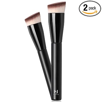 Paquete de 2 pinceles de base en ángulo para base líquida, juego de brochas de maquillaje densas con cabeza inclinada de 15°, cerdas sintéticas suaves para una cobertura suave y uniforme, pinceles de