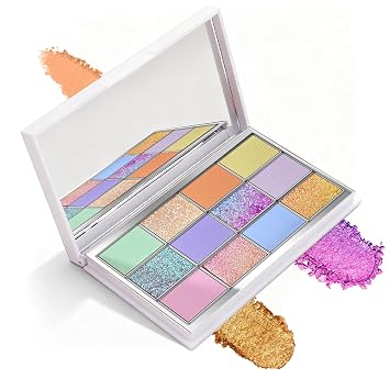 Paleta de sombra de ojos camaleón altamente pigmentada, paleta de sombra de ojos multidimensional de 12 colores Sparkle Creamy Duo Chrome, fórmula de larga duración, fácilmente mezclable, vegano y