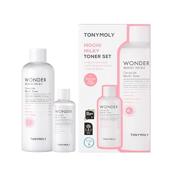 TONYMOLY Juego de Tónico Mochi Milky – Tónico Coreano Hidratante con Ceramida, Cica, Pantenol y Ácido Hialurónico – Fortalece la Barrera de la Piel, Calma e Hidrata – 500ml + 100ml Trío de Tamaño de