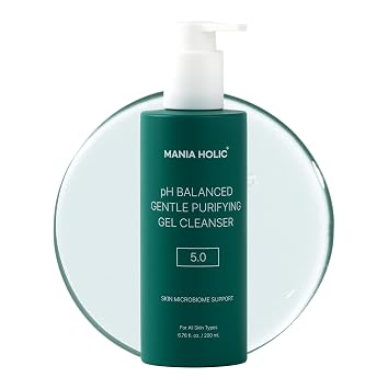MANIA HOLIC Gel limpiador facial hidratante pH equilibrado para pieles secas y sensibles, pH Balance 5.0, cuidado purificador de poros, control de aceite, cuidado de la piel coreano, 6.76 onzas