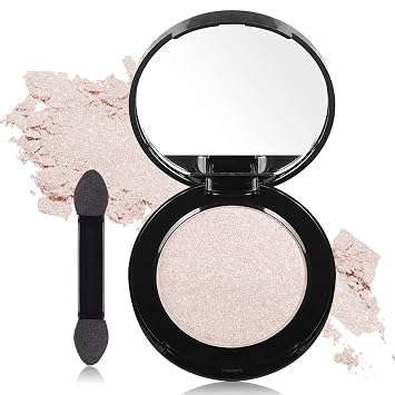 MEICOLY Sombra de ojos champán brillante con espejo, paleta de sombras de ojos brillantes, sombra de ojos individual en polvo prensado para mujeres y niñas, maquillaje de ojos, color de párpados