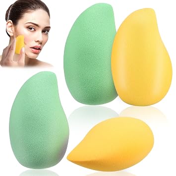 Juego de 4 esponjas de maquillaje en forma de mango para base, corrector, polvo, sin látex, para contornos faciales de precisión y viajes
