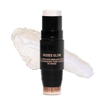 Nudestix Nudies Glow - Resaltador en crema multiusos para mejillas, ojos y cuerpo con cepillo integrado, acabado radiante, maquillaje limpio, vegano y apto para viajes