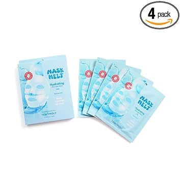 TONYMOLY Mask Melt - Juego de 4 mascarillas faciales de hidrogel hidratante para la noche, plátano vegano PDRN + ácido hialurónico, reparación de humedad profunda para piel seca, cuidado de la piel