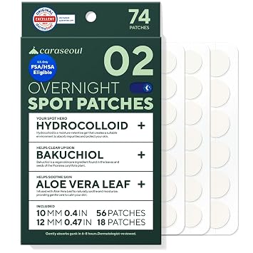 caraseoul Parches de espinillas durante la noche, más grueso y extra adhesivo, parche hidrocoloide para acné de 2 tamaños para acné y manchas, bakuchiol y aloe vera, cuidado de la piel coreano, fácil