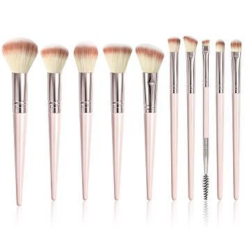 Set de brochas de maquillaje, juego premium de 10 piezas de brochas de maquillaje sintéticas, juego de brochas de maquillaje para viajes con cerdas suaves, juego de brochas de maquillaje profesional