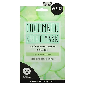Oh K! Mascarilla de hoja - Pepino - Mascarilla hidratante - Hojas faciales hidratantes - Rico en pepino, extracto de manzanilla - Cuidado de la piel coreano - 1 pieza