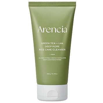 ARENCIA Ácido salicílico, té verde + LHA Deep Pore Rice Cake Cleanser – Limpieza profunda de poros para todo tipo de piel, lavado facial coreano, 5.07 onzas líquidas