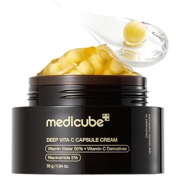 medicube Crema cápsula con vitamina C profunda | Liposoma Vitamina C Golden Capsule para una piel radiante y de aspecto firme | Textura de gel hidratante brillante | Cuidado de la piel coreano, 1.94 onzas