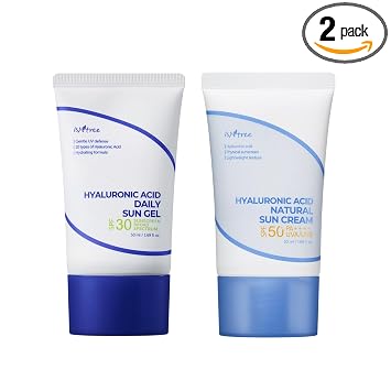 ISNTREE Gel solar diario de ácido hialurónico 1.7 fl oz, 1.69 fl oz + crema solar natural de ácido hialurónico 1.7 fl oz, 1.69 fl oz