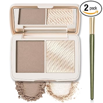Paleta de contorno y resaltador 2 en 1 con juego de pinceles, textura sedosa para esculpir la cara, paleta de contornos ligera, kit de maquillaje ligero, adecuado para piel clara, polvo de contorno de