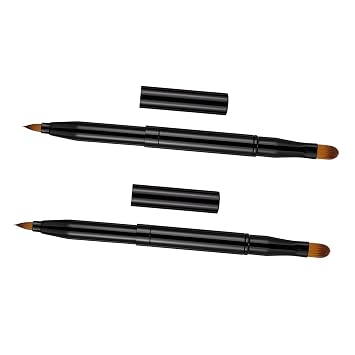 2pcs Retractable Double-ended Lip Brush and Eyeliner Brush with Plastic Handle Dual-purpose for Travel and Professional Cosmetic Application