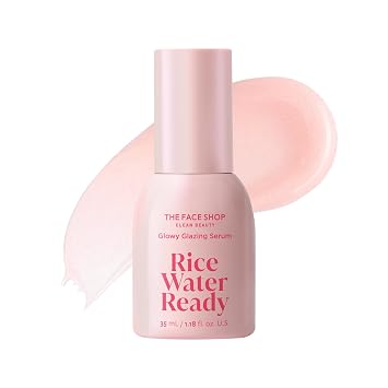 THE FACE SHOP Rice Water Ready Glowy Glazing Serum, suero hidratante e imprimación en uno, cuidado de la piel coreano, preparación de la piel para maquillaje con péptidos, hidratante y aumenta la