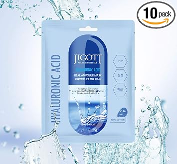 JIGOTT Mascarilla de ampolla real de ácido hialurónico, paquete de 10 – Mascarillas coreanas para el cuidado de la piel para hidratar y Mositurizar (0.95 fl oz / 1 hoja)