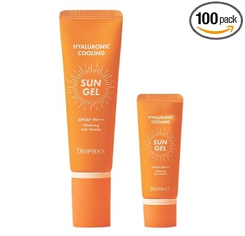 Deoproce Gel solar hialurónico refrescante, SPF50+ PA +++, paquete económico, cuidado de la piel coreano, antienvejecimiento, protector solar K-Beauty sin yeso blanco, extracto de hoja de eucalipto
