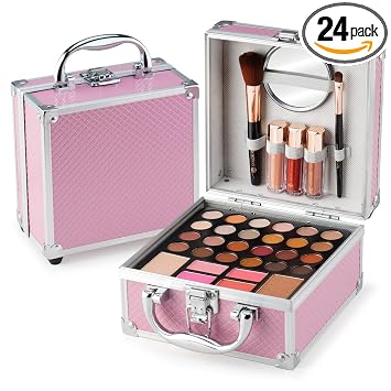 Kit de maquillaje para principiantes Color Nymph para adolescentes con estuche cosmético pequeño incluido. Paleta de 24 colores de sombras de ojos, polvos bronceadores, iluminadores, lápiz labial y