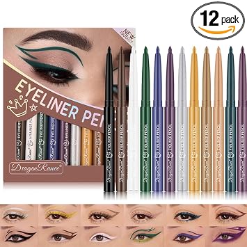Baorder Juego de 12 bolígrafos de gel coloridos, lápices delineadores de ojos mate, sombra de ojos pigmentada impermeable de larga duración, maquillaje de ojos para Halloween, Navidad, cosplay