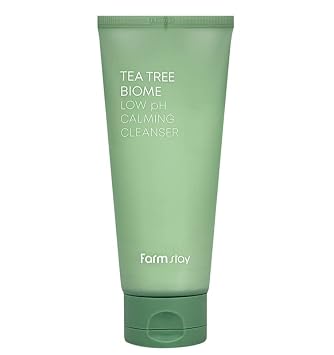 FARMSTAY Tea Tree Biome Limpiador calmante de pH bajo – Limpiador facial diario para pieles sensibles, cuidado de la piel coreana, hidratante y calmante para la piel de la cara, espuma limpiadora sin acné, limpiador facial suave, para