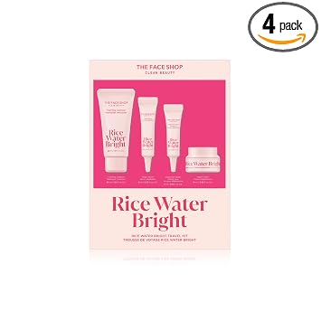 The Face Shop Rice Water Bright Kit de viaje, juego de cuidado de la piel coreano con ceramida, juego de regalo – Lavado facial suave y cuidado de la piel vegano (suero, crema, crema para ojos