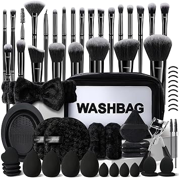 HGHDBT - Juego de 65 brochas de maquillaje negras profesionales con estuche sintético prémium para rubor, sombra de ojos, corrector de polvo, base, maquillaje de ojos y cara, kit de brochas de