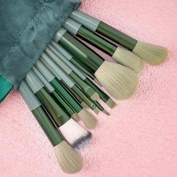 13-Piece Professional Makeup Brush Set with Soft Bristles for Beauty, Eyeshadow, Foundation, Blush, and Cosmetics (Green)
