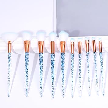 Juego de 10 brochas de maquillaje de cristal con brillantina, brochas profesionales con purpurina lindas, brochas de maquillaje para la cara, cosméticos, mezcla de brochas sintéticas para base