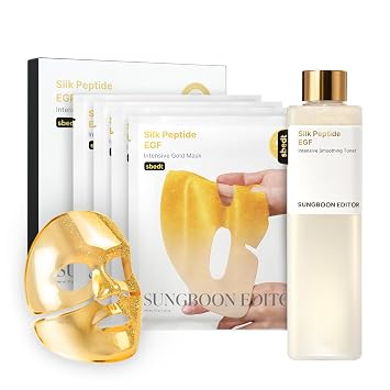 SUNGBOON EDITOR Plump & Glow Duo, tóner EGF de péptido de seda + máscara dorada, para arrugas, resplandor y firmeza