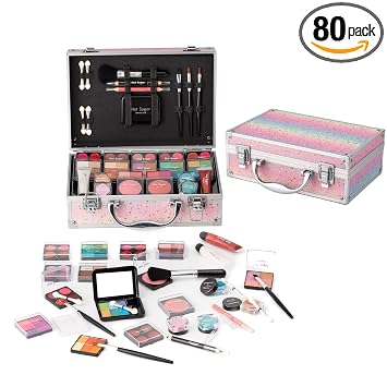 Kit de Maquillaje Hot Sugar para Chicas Adolescentes - Juego Completo de Cosméticos Inicial con Sombra de Ojos, Bálsamo Labial, Rubor, Brillo Labial, Pincel, Lápiz de Labios, Lápiz de Ojos y Espejo