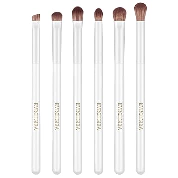Juego de brochas de maquillaje de ojos, 6 piezas de brochas profesionales para mezclar sombra de ojos, para corrector, cejas, delineador de ojos, cerdas suaves y mango de madera… (blanco 6 piezas)