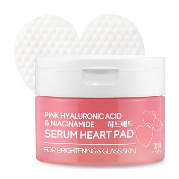 TENZERO Almohadilla de corazón de suero de niacinamida de ácido hialurónico rosa (50 unidades, 5.29 oz), almohadillas de tóner facial hidratantes e iluminadoras, almohadillas coreanas de resplandor facial, piel seca