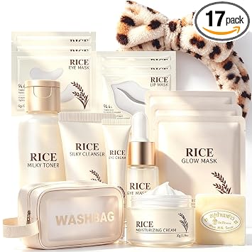 17PCS Korean Skin Care Set, Rice Skincare Set for Women, Kids Skin Care