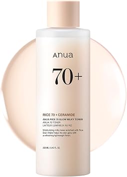 Anua Rice 70 Glow Tónico lechoso, no comedogénico, cuidado de la piel coreano, 8.45 onzas líquidas