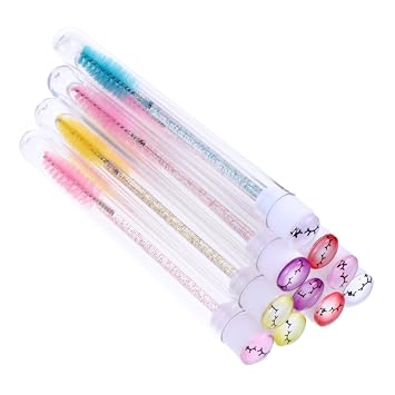 PartyKindom 10pcs Portable Eyelash Mascara Brush Wands Tube Material Random Colors