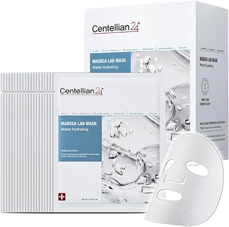 CENTELLIAN 24 Madeca Mask (hidratante de agua, 20 piezas) - Hoja de mascarilla facial para hidratación profunda, daño solar con Centella Asiática, TECA, Niacinamida, Ceramida. Cuidado de la piel coreano para hombres y mujeres de Dongkook