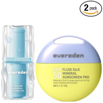 Evereden Paquete de protector solar para niños, protector solar mineral de seda líquida SPF 50 y protector solar mineral refrescante SPF 30 | Protector solar facial y corporal para niños, para playa