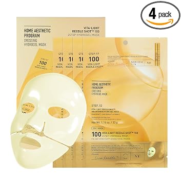 VT COSMETICS Vita-Light Reedle Shot 100 Máscara de hidrogel de 2 pasos (34.5 gx4ea), resplandor intensivo, máscara facial de glutatión de exosoma, máscara de fusión nocturna, máscara facial coreana