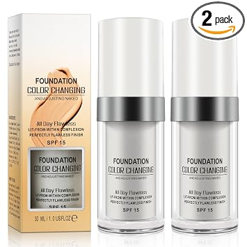 2 bases de maquillaje impecables que cambian de color cálido tono de piel, mezcla naturalmente maquillaje de base hidratante, larga duración, impermeable, ligera, base líquida SPF 15 para maquillaje facial
