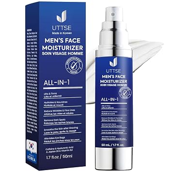 Uttse 6-in-1 Mens Face Moisturizer: Face Cream for Men - Reduce the Look of Eye Bags, Dark Circles, and Puffiness - Skin Care for Men - 1.7 fl oz - Made in Korea