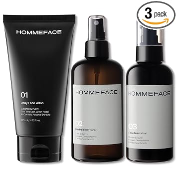 HOMMEFACE - Juego de rutina diaria de 3 pasos para el cuidado de la piel