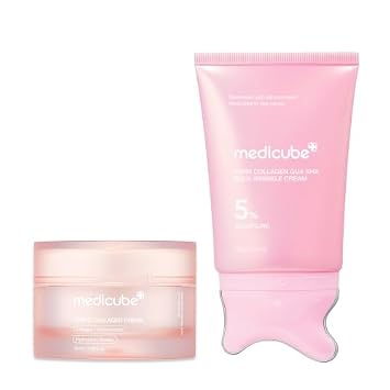 medicube Dúo reafirmante de colágeno facial y corporal: crema Gua Sha y crema de colágeno triple