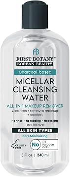 Removedor de maquillaje de agua micelar coreana, tóner hidratante y limpiador de carbón, limpieza de poros, sin aceite, suave para todo tipo de piel, 8 onzas,