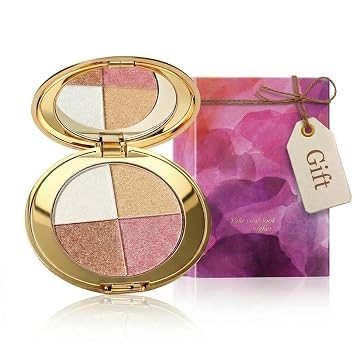 Paleta de ojos y mejillas - Paleta de maquillaje 4 en 1 con resaltador y rubor para mujer, kit de contorno para brillo de maquillaje natural, diseño compacto para viajes