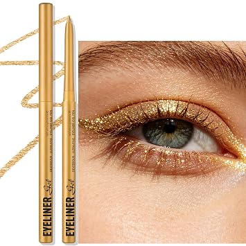 Delineador de ojos de gel dorado champán, delineador de ojos retráctil impermeable a prueba de manchas, delineador de ojos cremoso de alta pigmentación para mujeres mayores, multiuso de larga
