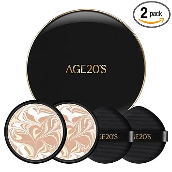 AGE20'S Signature Essence Pact SPF 50+ | Paquete de 2 | 17N IVORY | Base en crema, acabado luminoso, cobertura natural | Base cushion coreana