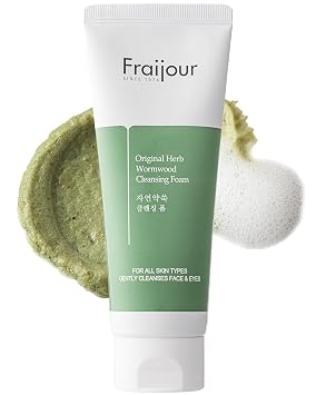 Fraijour Espuma limpiadora de ajenjo de hierbas, lavado facial coreano de microespuma, limpiador profundo de poros para piel opaca, grasa y propensa al acné, papaya y hamamelis, exfoliación suave, sin