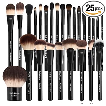Juego de 25 brochas de maquillaje, color negro, profesional Kabuki, correctores de polvo, sombras de ojos, colorete, delineador de ojos, contorno de cejas, pinceles para mezclar ojos (25 brochas con caja)