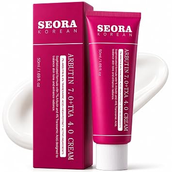 Seora Crema iluminadora coreana para rostro y cuerpo, crema facial de arbutina y niacinamida, crema de arbutina Seora para apariencia de manchas oscuras, tono de piel desigual e hidratación