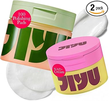 Jiyu Paquete coreano para el cuidado de la piel – Crema hidratante facial NAD+ (1.7 fl oz) + almohadillas tonificantes (100 unidades) – Rutina diaria de cuidado de la piel iluminadora e hidratante